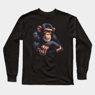 Pixelated Chimpanzee Artistry Long Sleeve T-Shirt